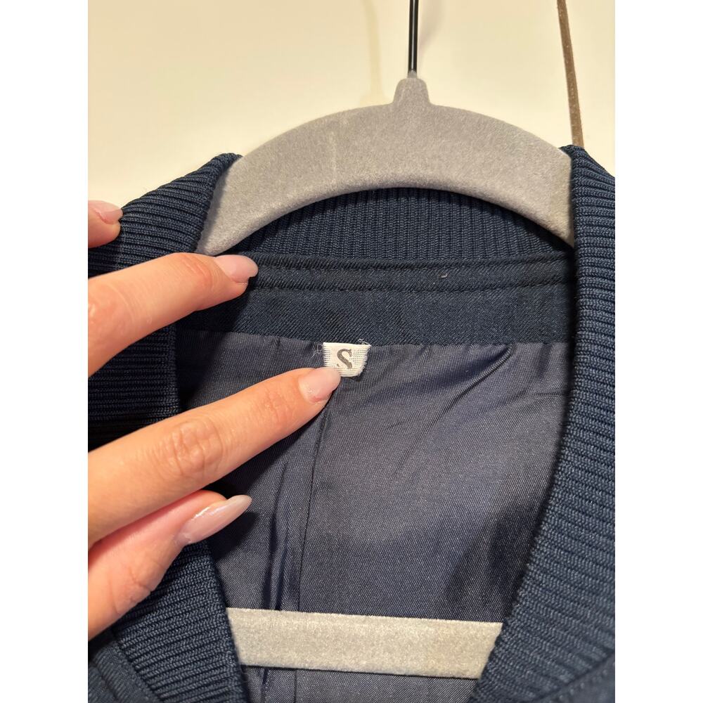 Navy Blue Cropped Bomber Jacket Size S - Picture 3 of 7